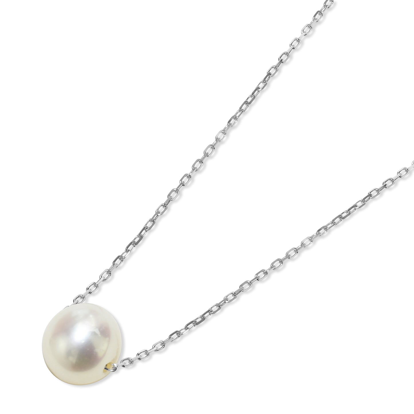 14k White Gold White Freshwater Pearl Ball Slider Pendant Necklace