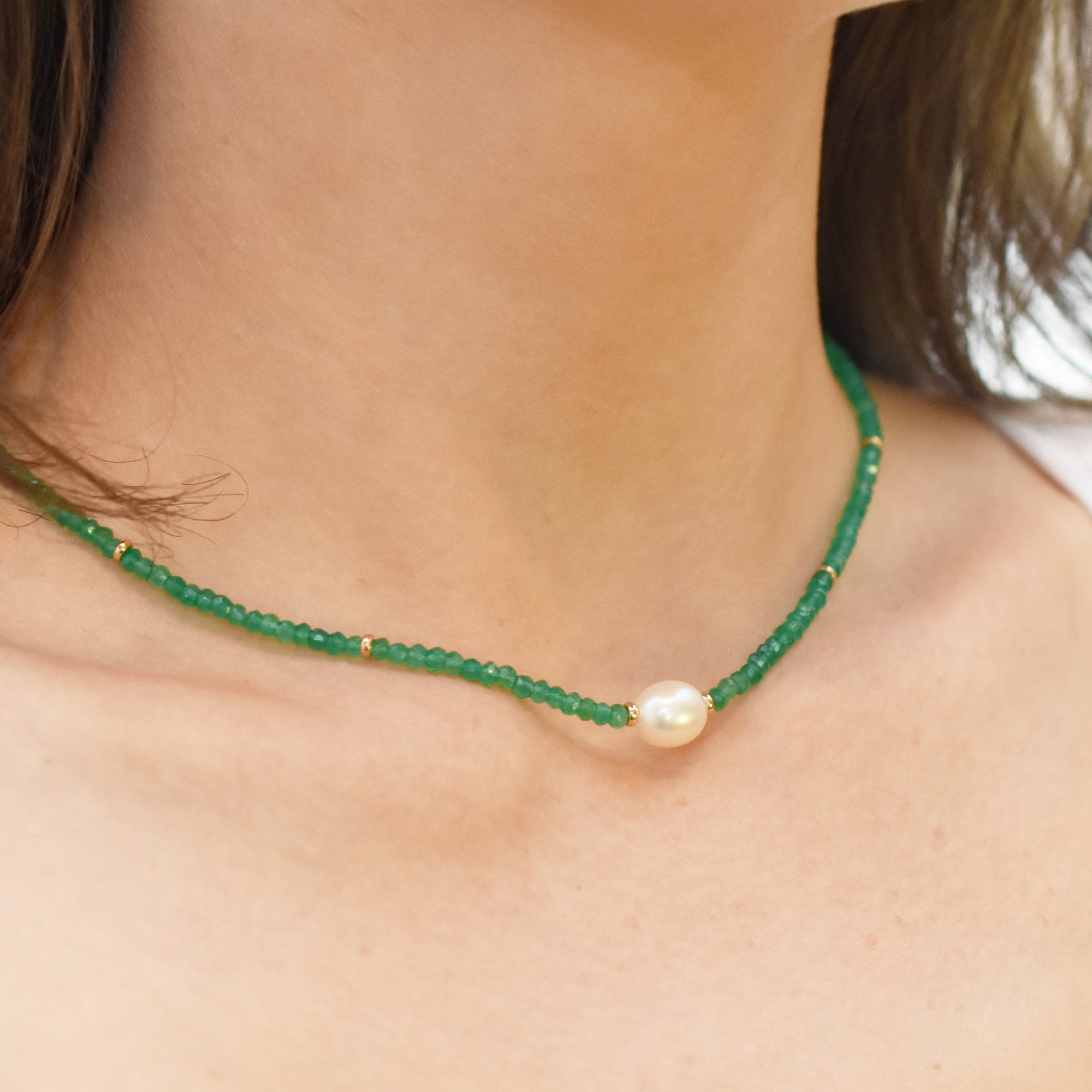 14k Gemstones Gold Roundel and Freshwater Pearl Center Necklace