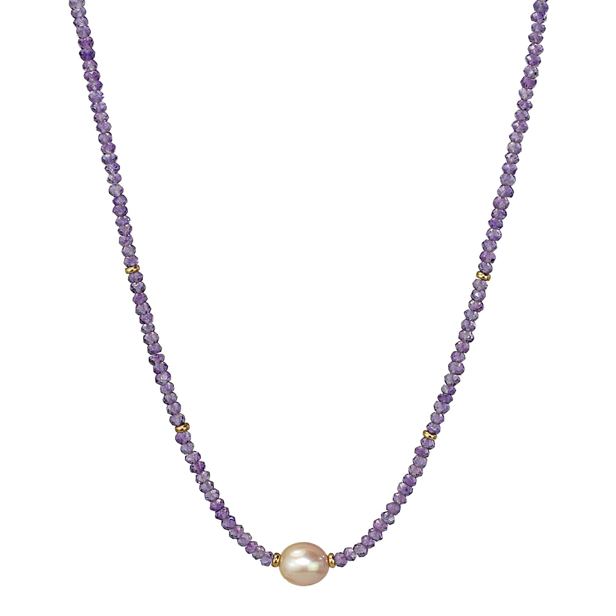 14k Gemstone Freshwater Pearl Center Necklace 17" Amethyst  & Pink Pearl