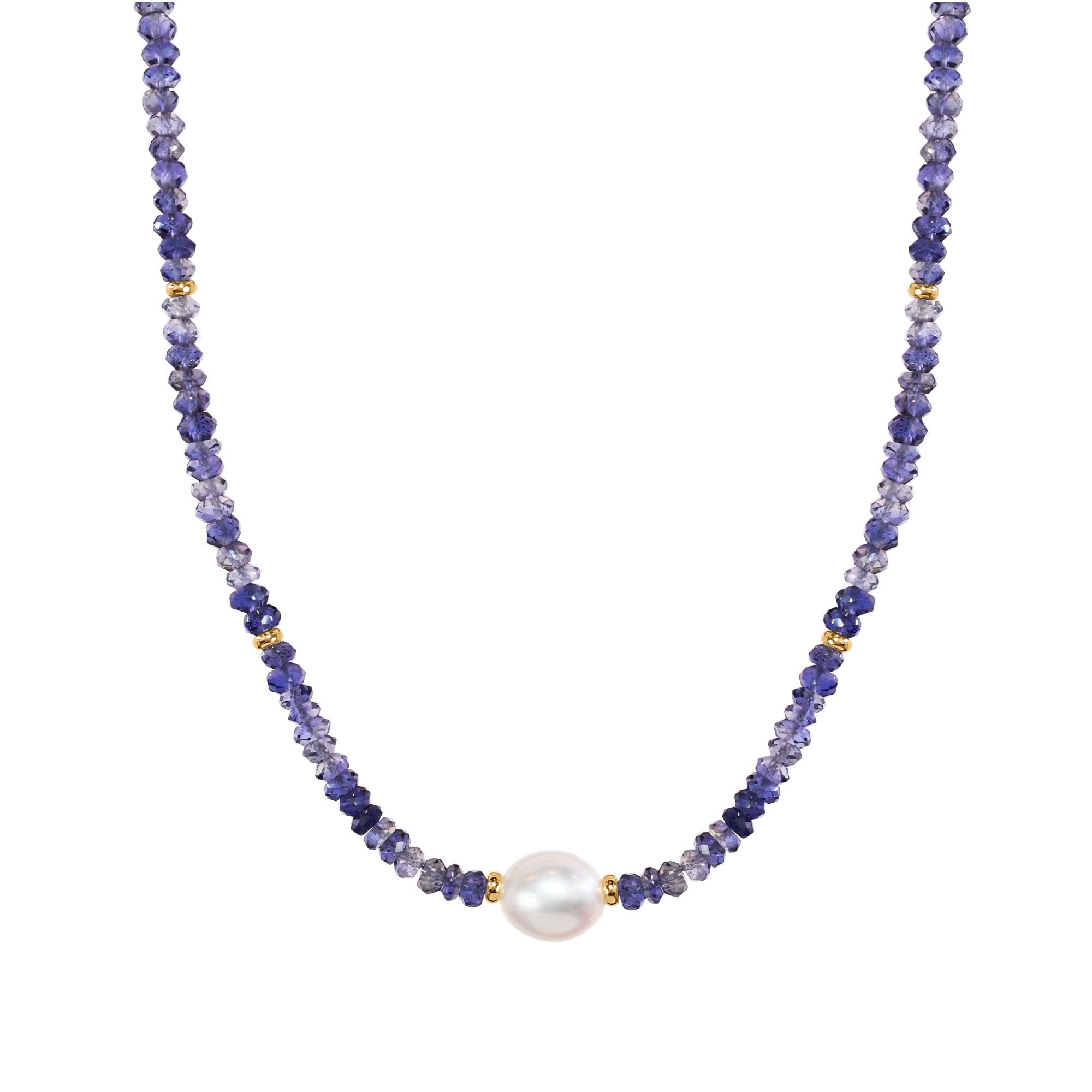 14k Gemstone Freshwater Pearl Center Necklace 17" Iolite & White Pearl