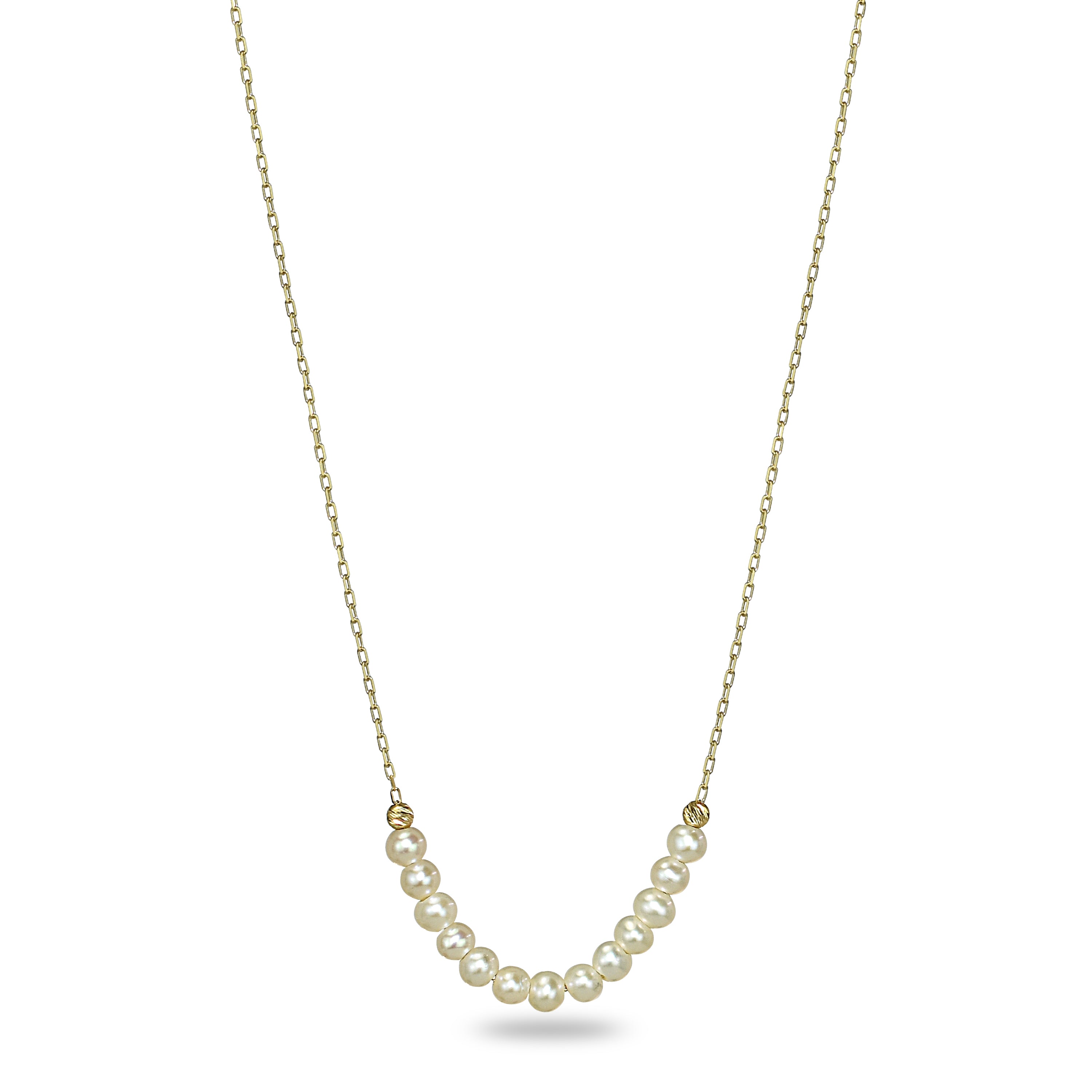 14k Yellow Gold White Pearl Center Slider Necklace 17"
