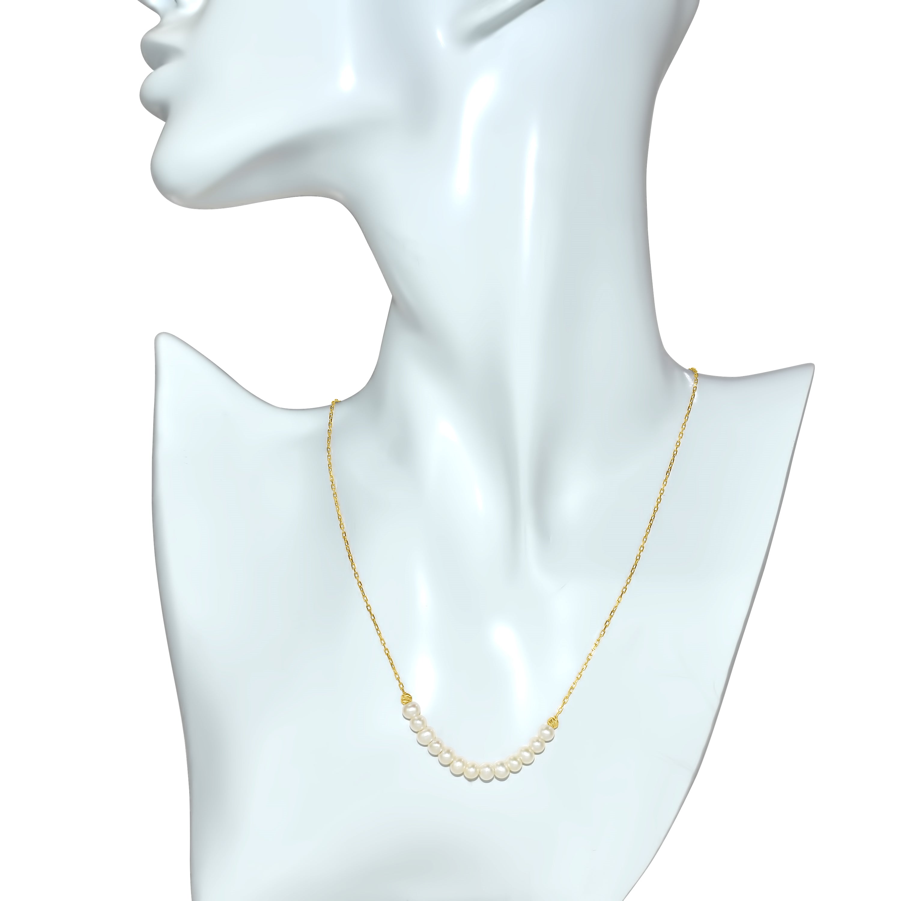 14k Yellow Gold White Pearl Center Slider Necklace 17"
