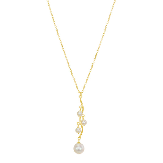 14k White Freshwater Pearl Wavy Drop Pendant Necklace 17"
