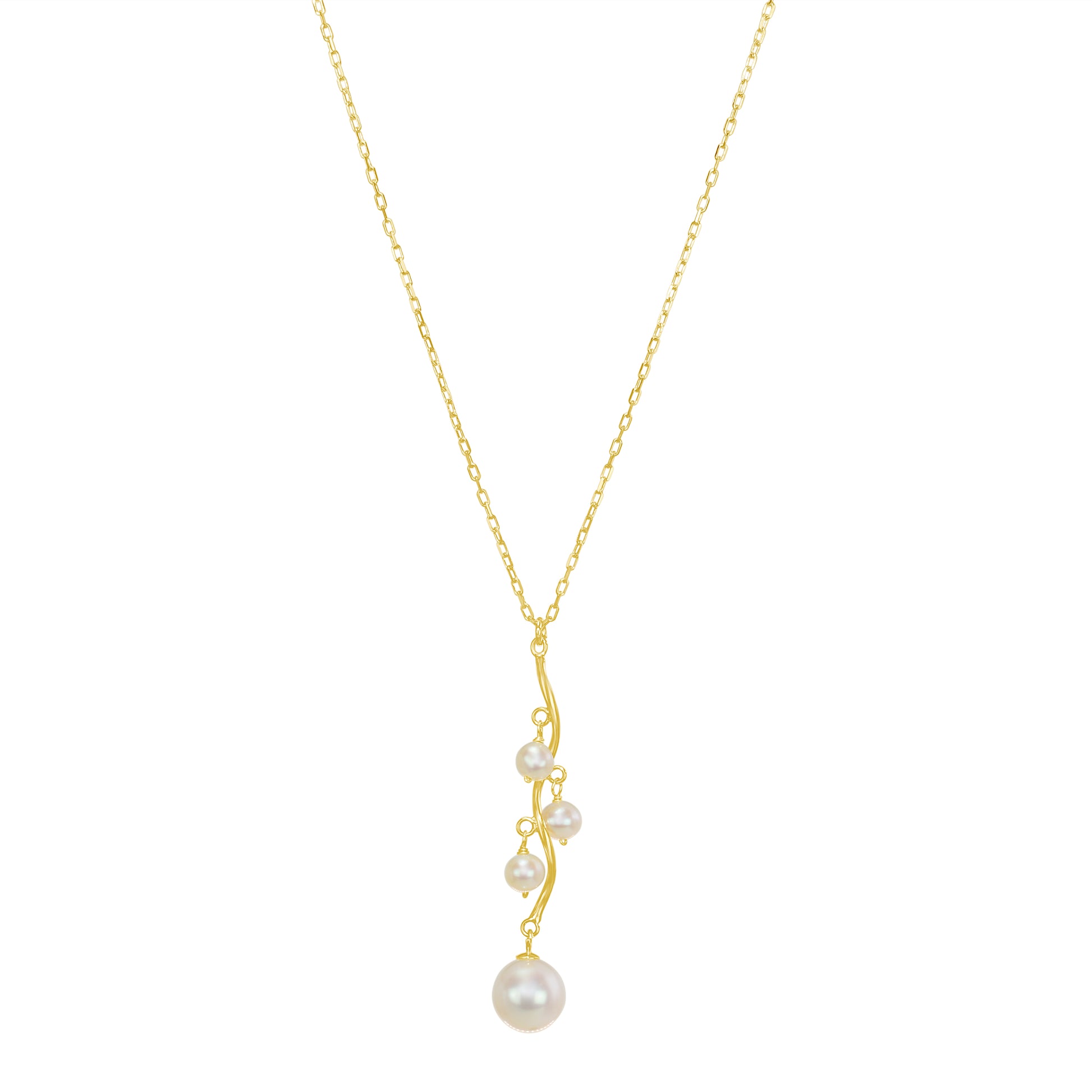 14k White Freshwater Pearl Wavy Drop Pendant Necklace 17"