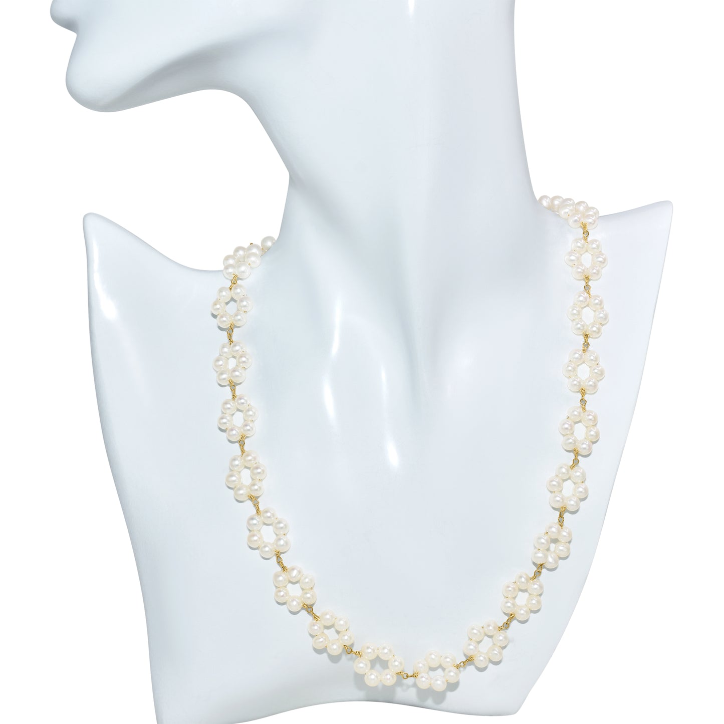 14k White Pearl Open Circle Link Necklace