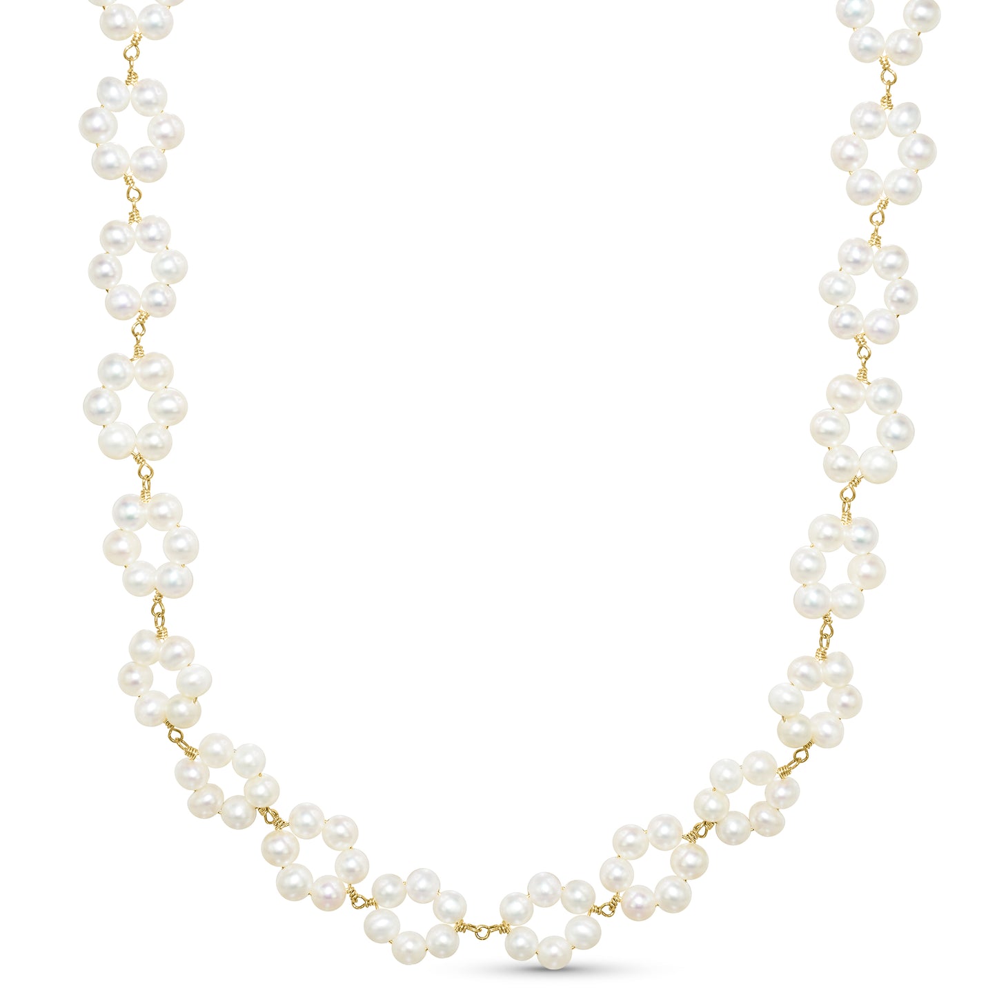 14k White Pearl Open Circle Link Necklace