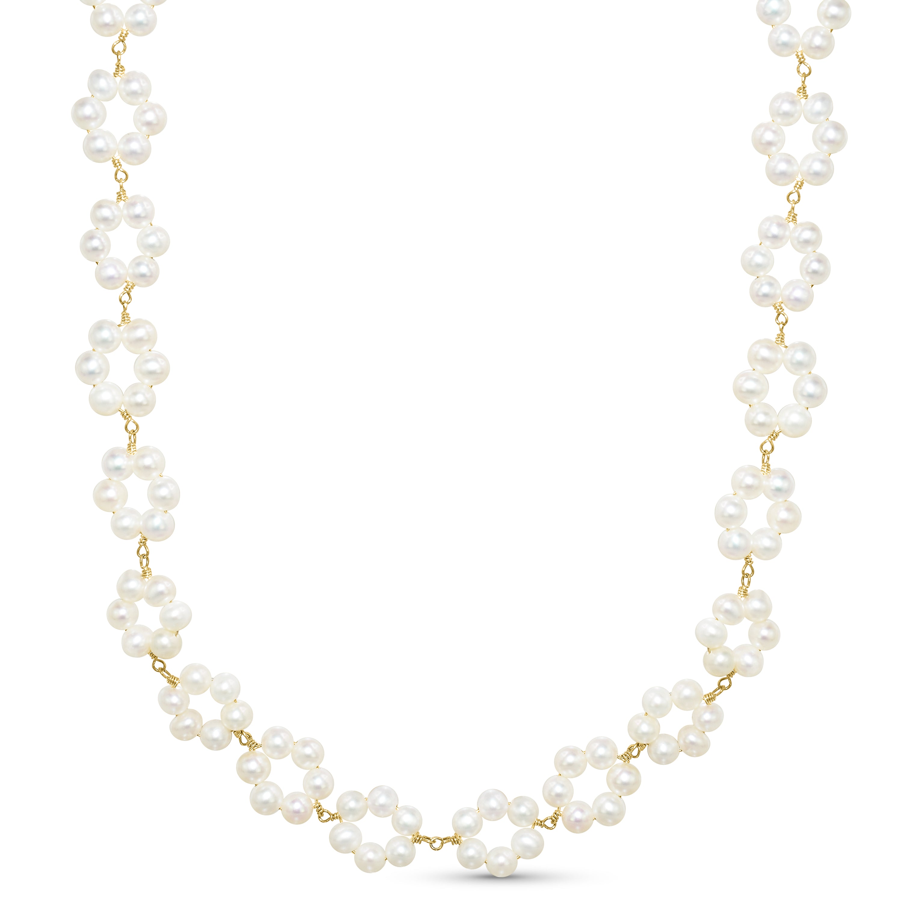 14k White Pearl Open Circle Link Necklace