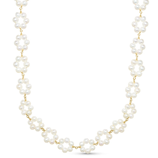 14k White Pearl Open Circle Link Necklace