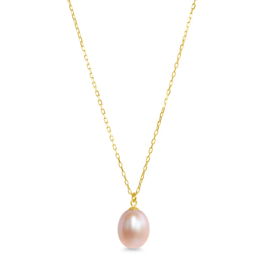 14k Pink Freshwater Pearl Obl Pendant Necklace 17"