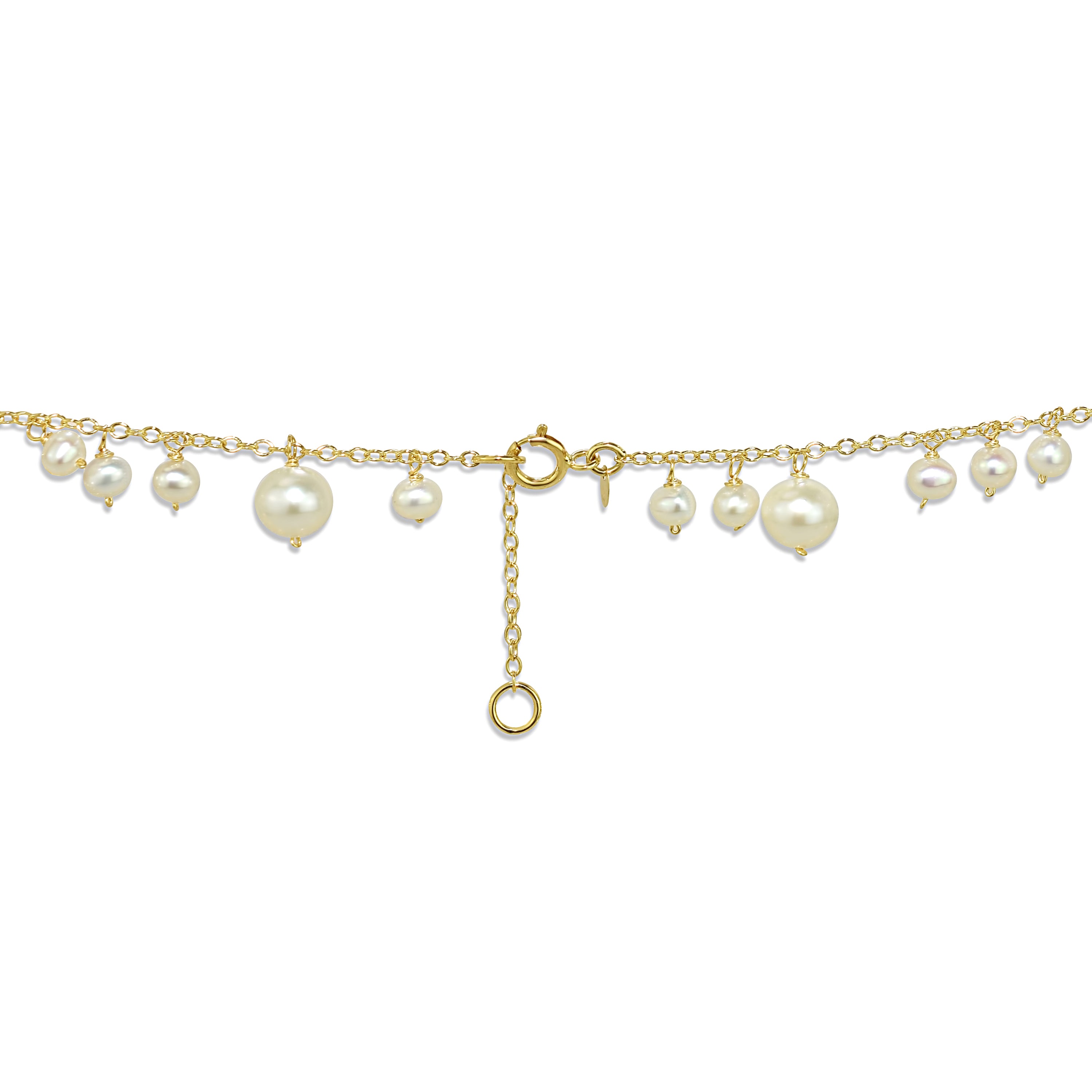 14k White Freshwater Pearl Drop Anklet 8.5"-9.5"