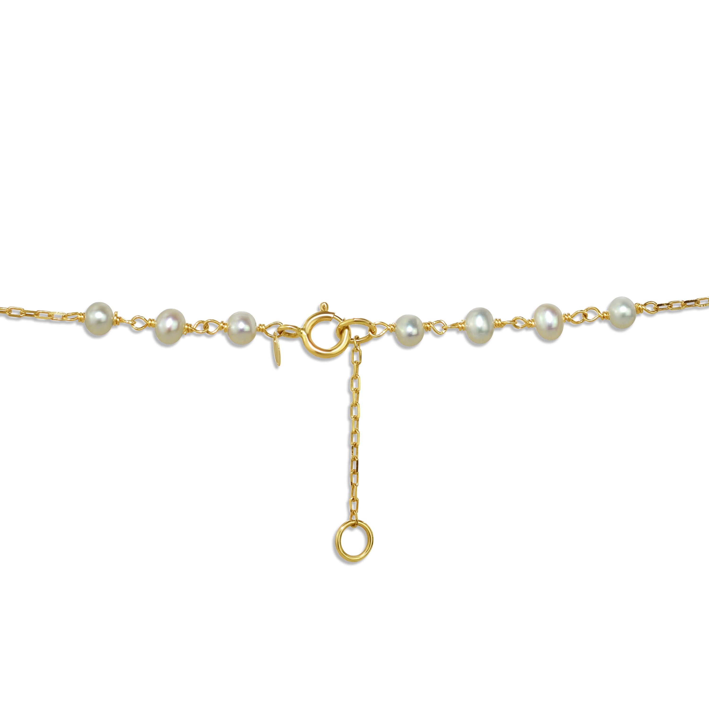 14k White Freshwater Pearl Station Link Anklet 8.5"-9.5"