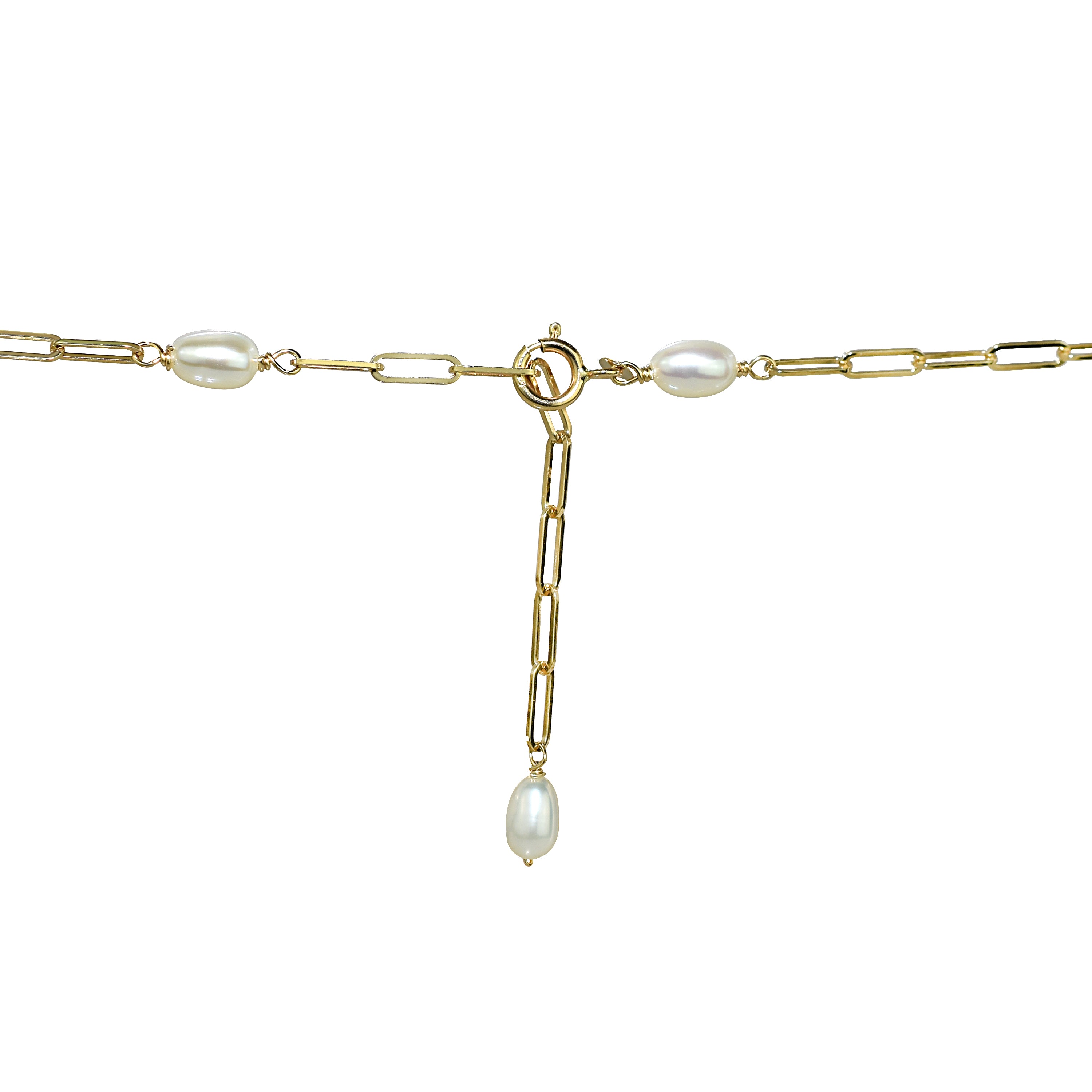 14k White Freshwater Pearl Station Paperclip Anklet 9.5"