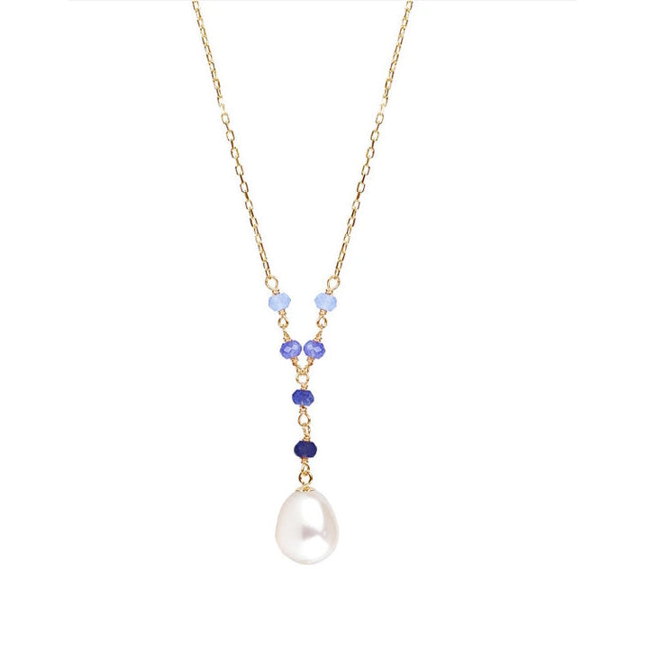 14k White Pearl Shaded Sapphire Necklace w/ 14k Gold Wire 17"