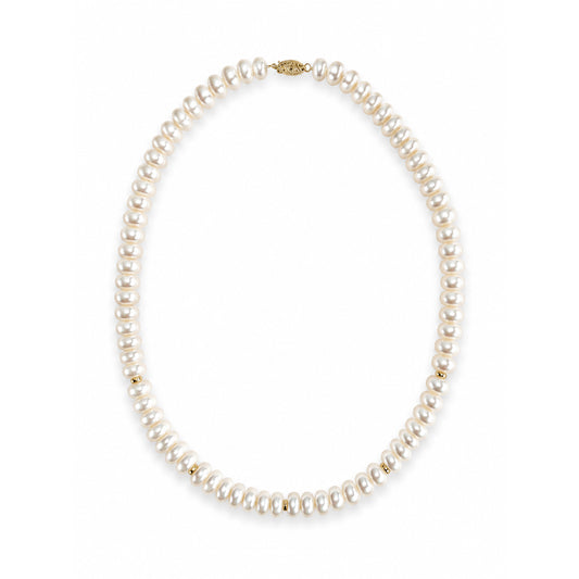 14k White Pearl Gold Roundel Necklace