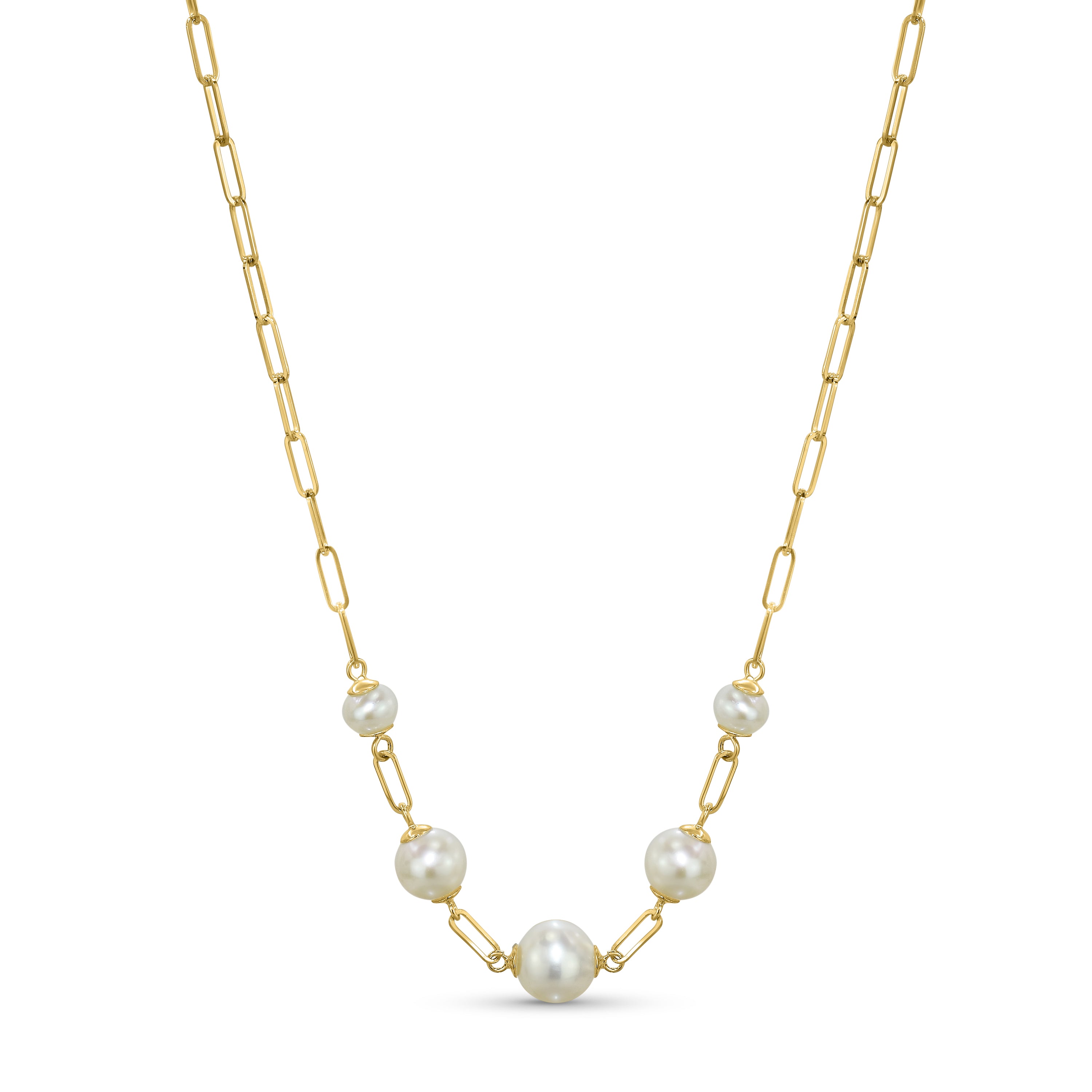 14k White Pearl Graduated 5-Link Paperclip Necklace