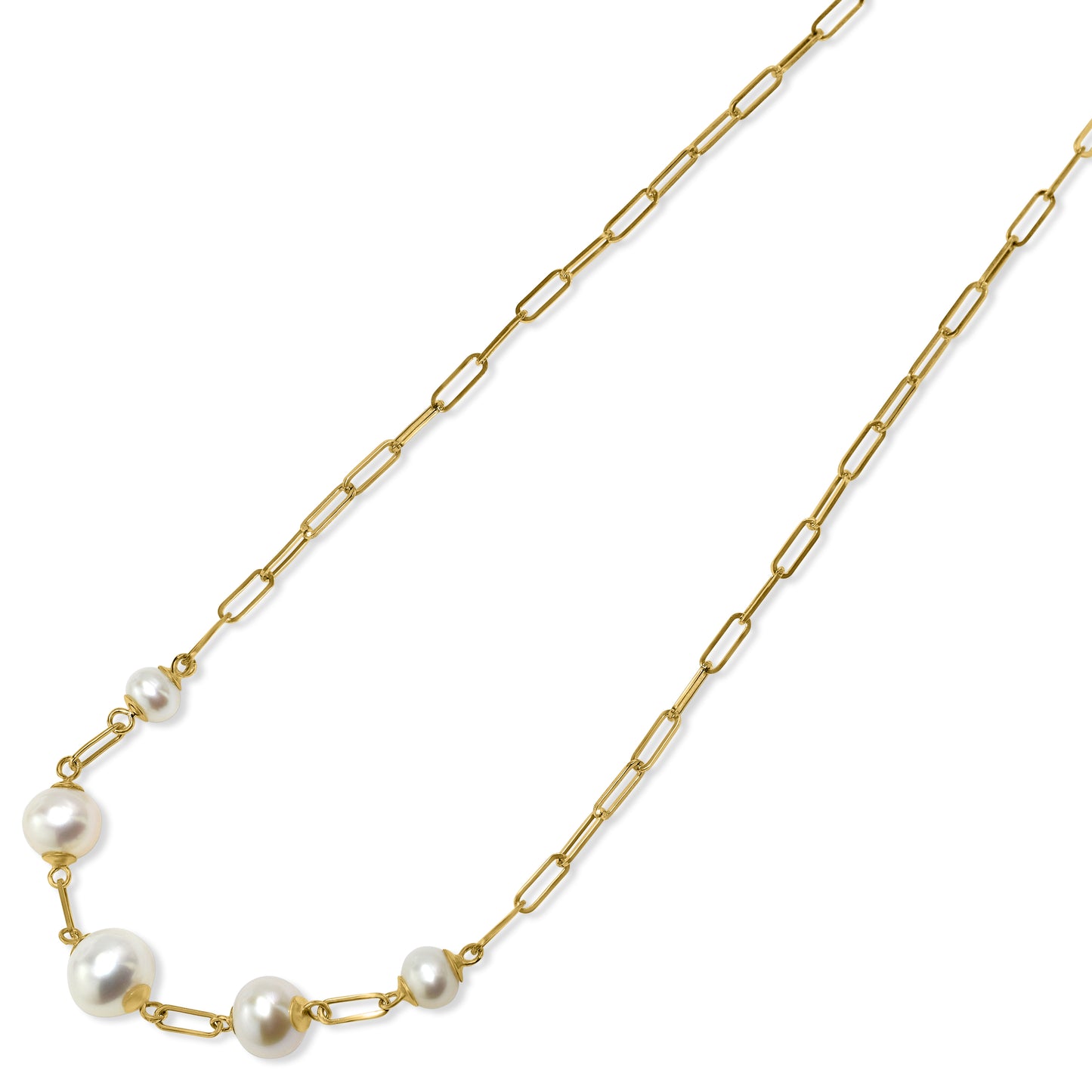 14k White Pearl Graduated 5-Link Paperclip Necklace 18"