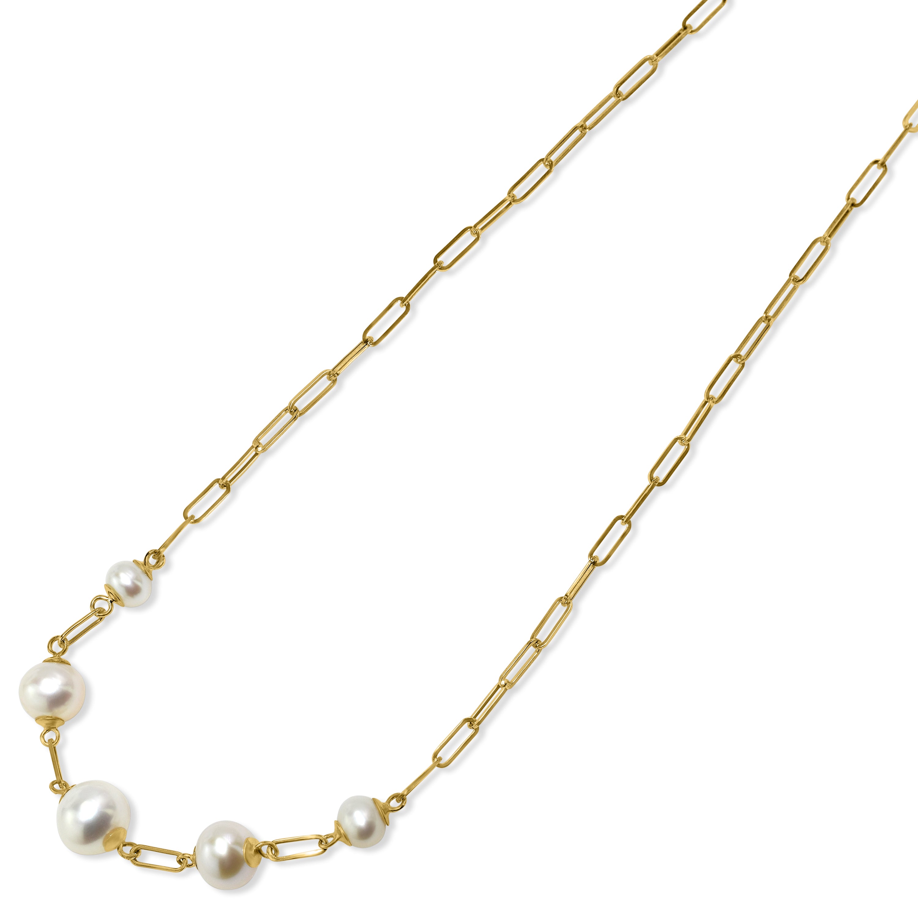 14k White Pearl Graduated 5-Link Paperclip Necklace