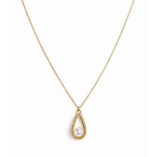 14K White Pearl Open Pear Shape Pendant Necklace 17"