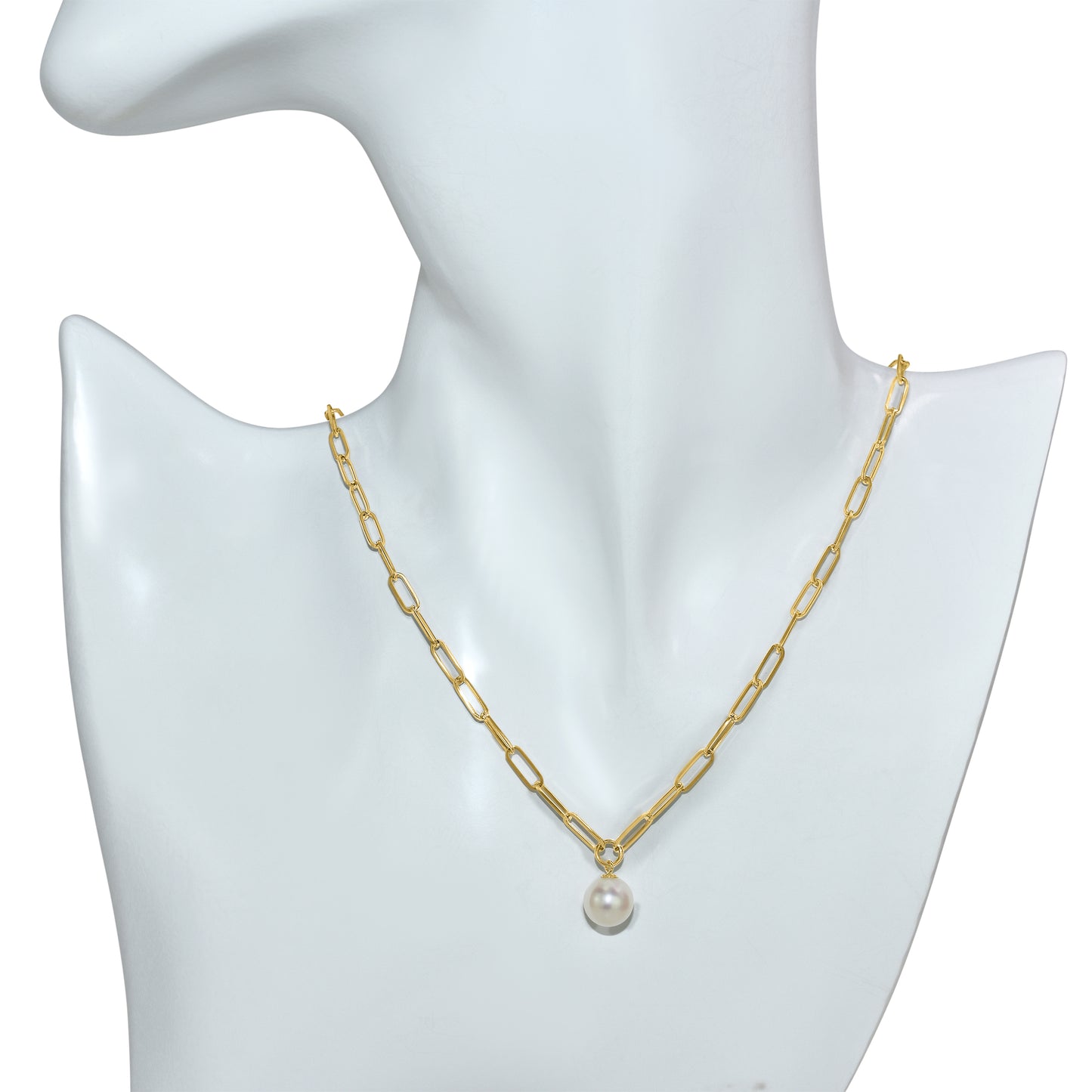 14k White Pearl Drop Paperclip Necklace