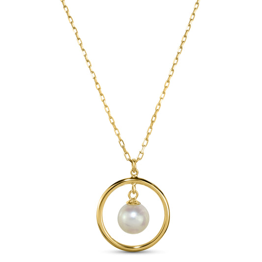 14k White Pearl Halo Pendant Necklace