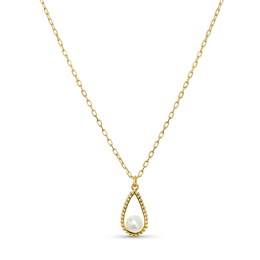 14k White Pearl Open Teardrop Pendant Necklace