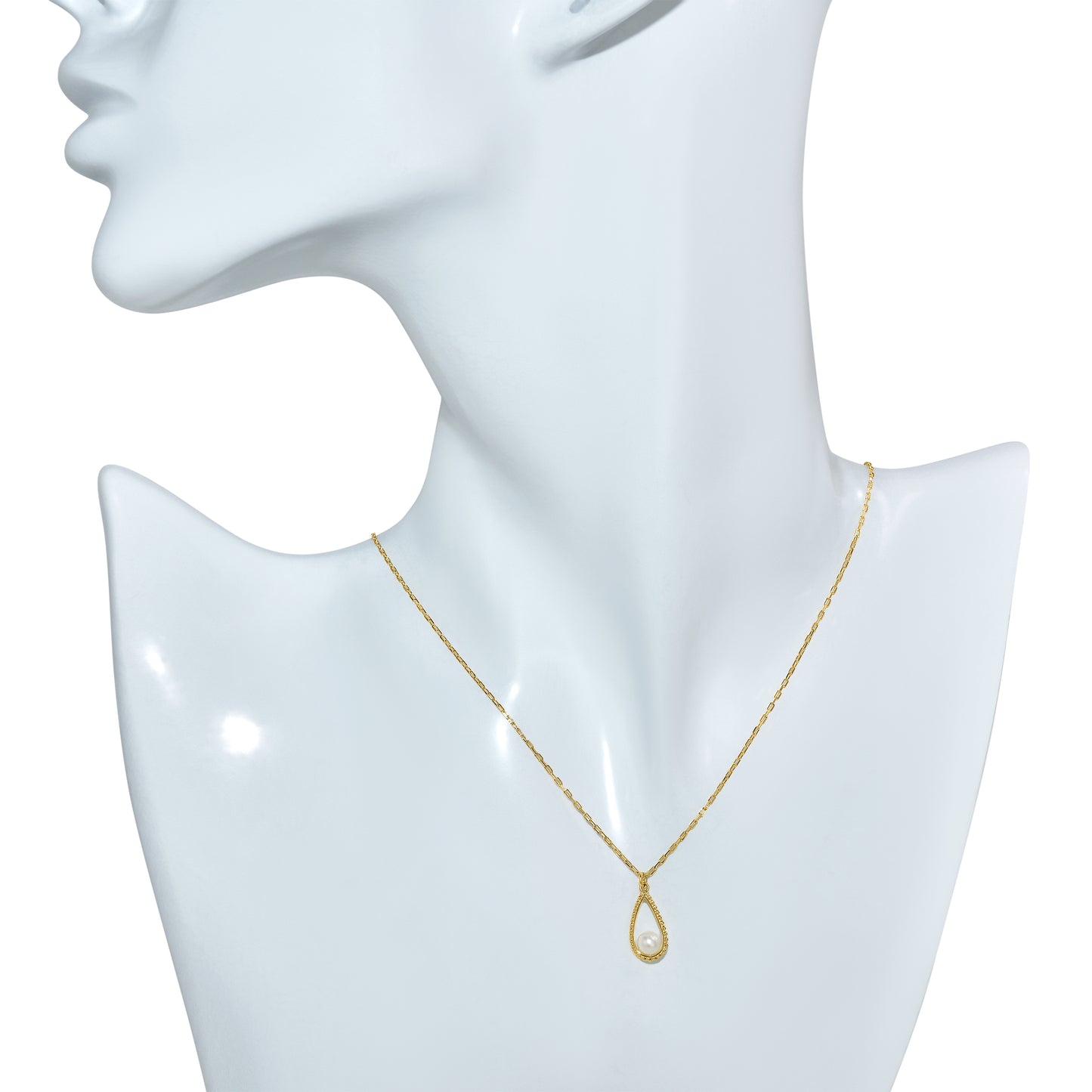 14k White Pearl Open Teardrop Pendant Necklace