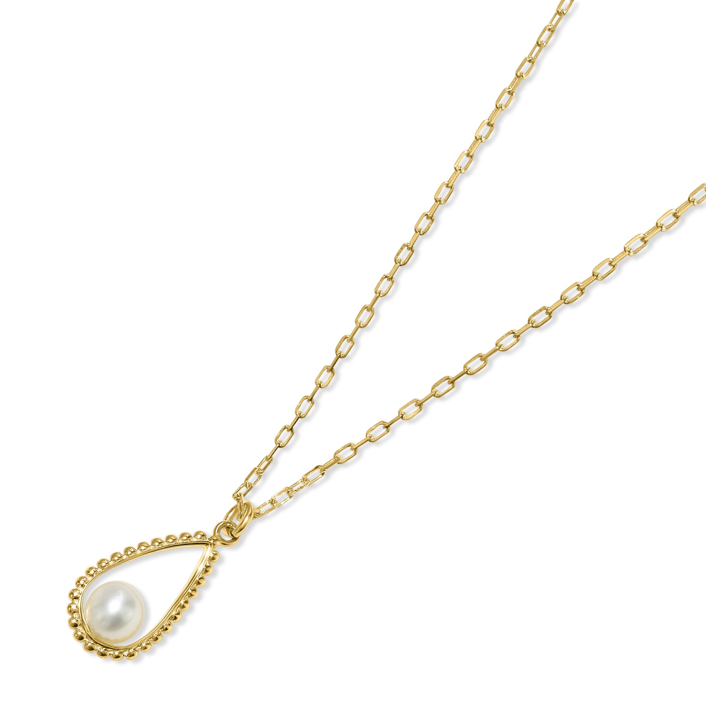 14k White Pearl Open Teardrop Pendant Necklace