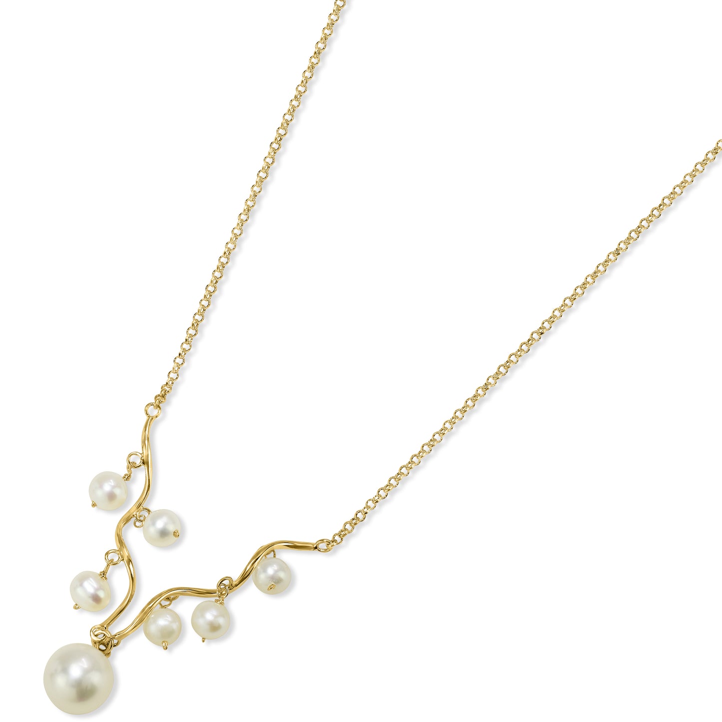 14k White Pearl Drop Wavy Gold Bar Necklace