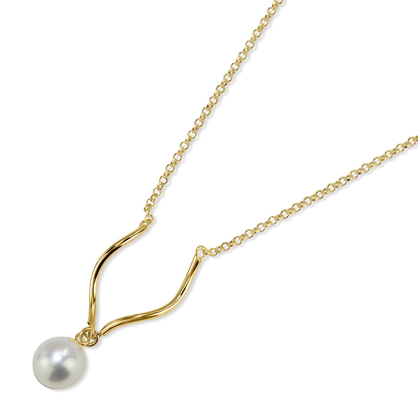 14k White Pearl Drop Wavy Gold Bar Necklace