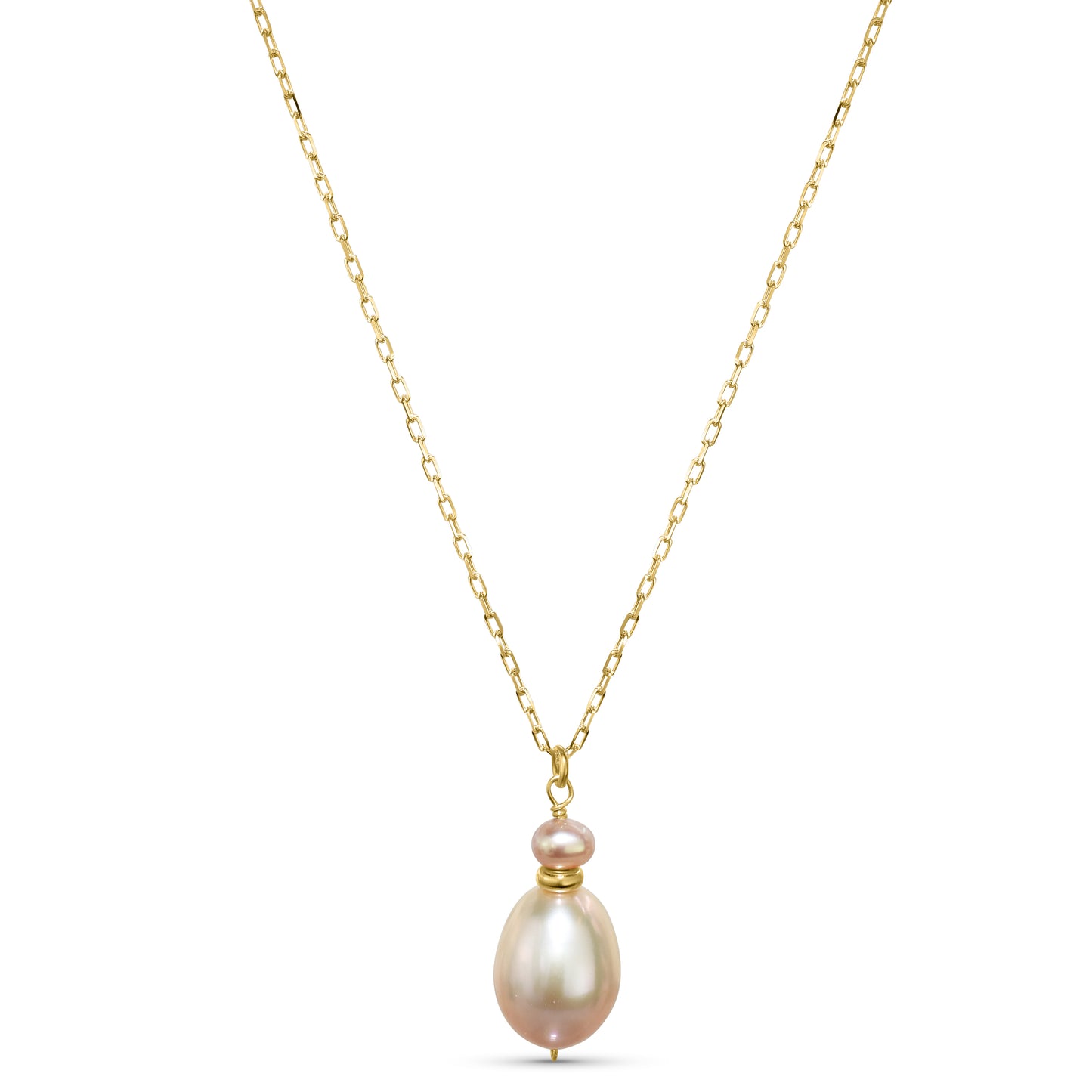 14k Natural Pink Pearl 14k Gold Wire Pendant Necklace