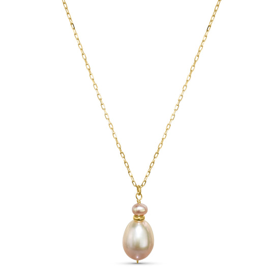 14k Natural Pink Pearl 14k Gold Wire Pendant Necklace