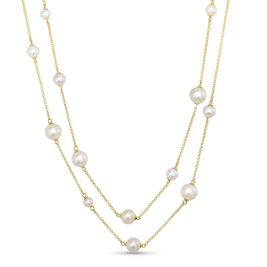 14k White Pearl with Cup Station Necklace