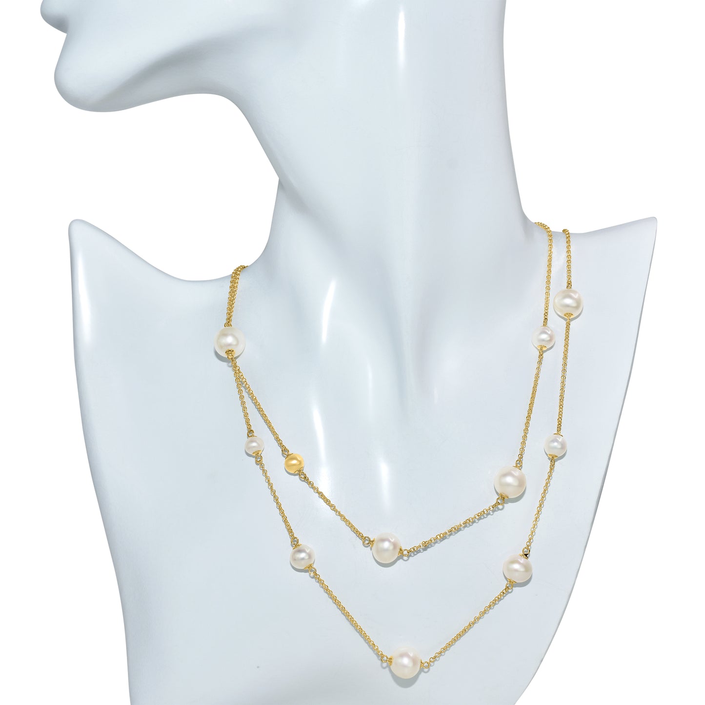 14k White Pearl with Cup Station Necklace