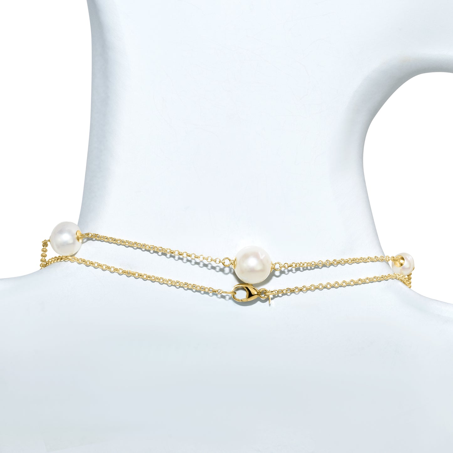 14k White Pearl with Cup Station Necklace