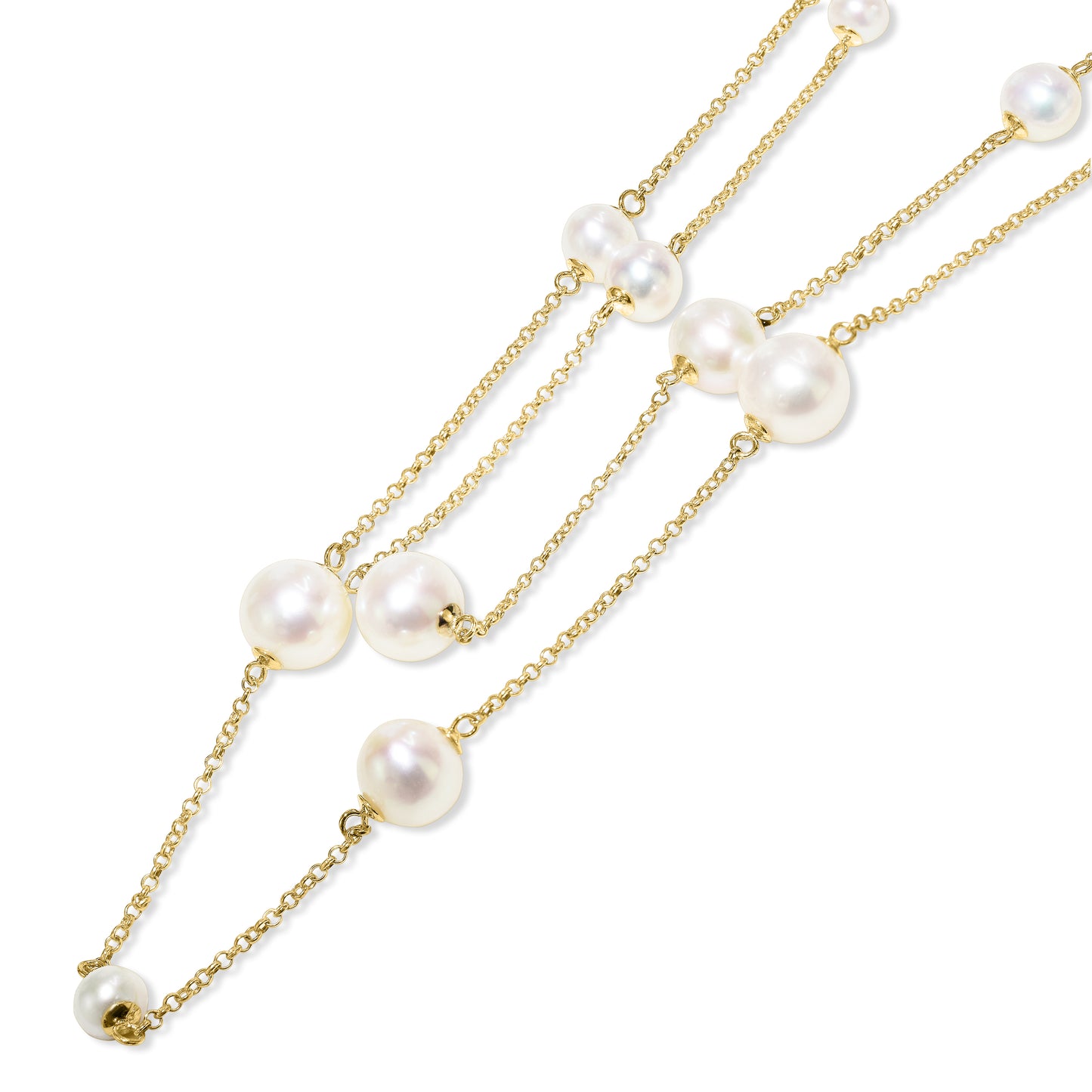 14k White Pearl with Cup Station Necklace