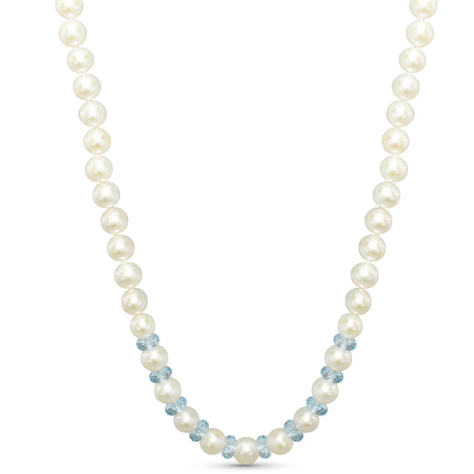 14k White Pearl Blue Topaz Knotted Necklace