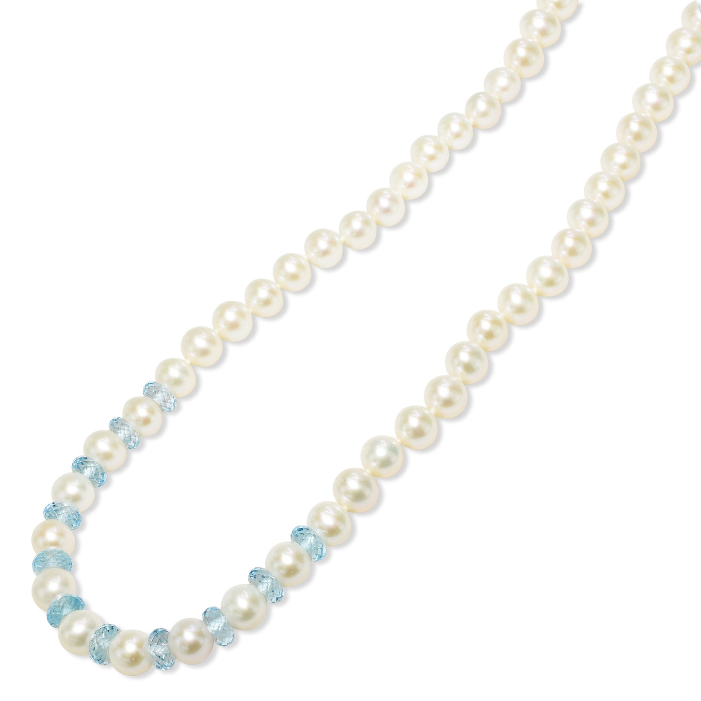 14k White Pearl Blue Topaz Knotted Necklace