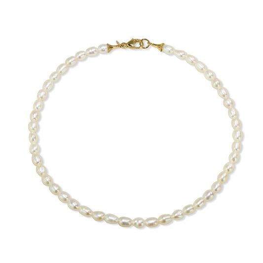 14k White Pearl Bell Cup End Anklet