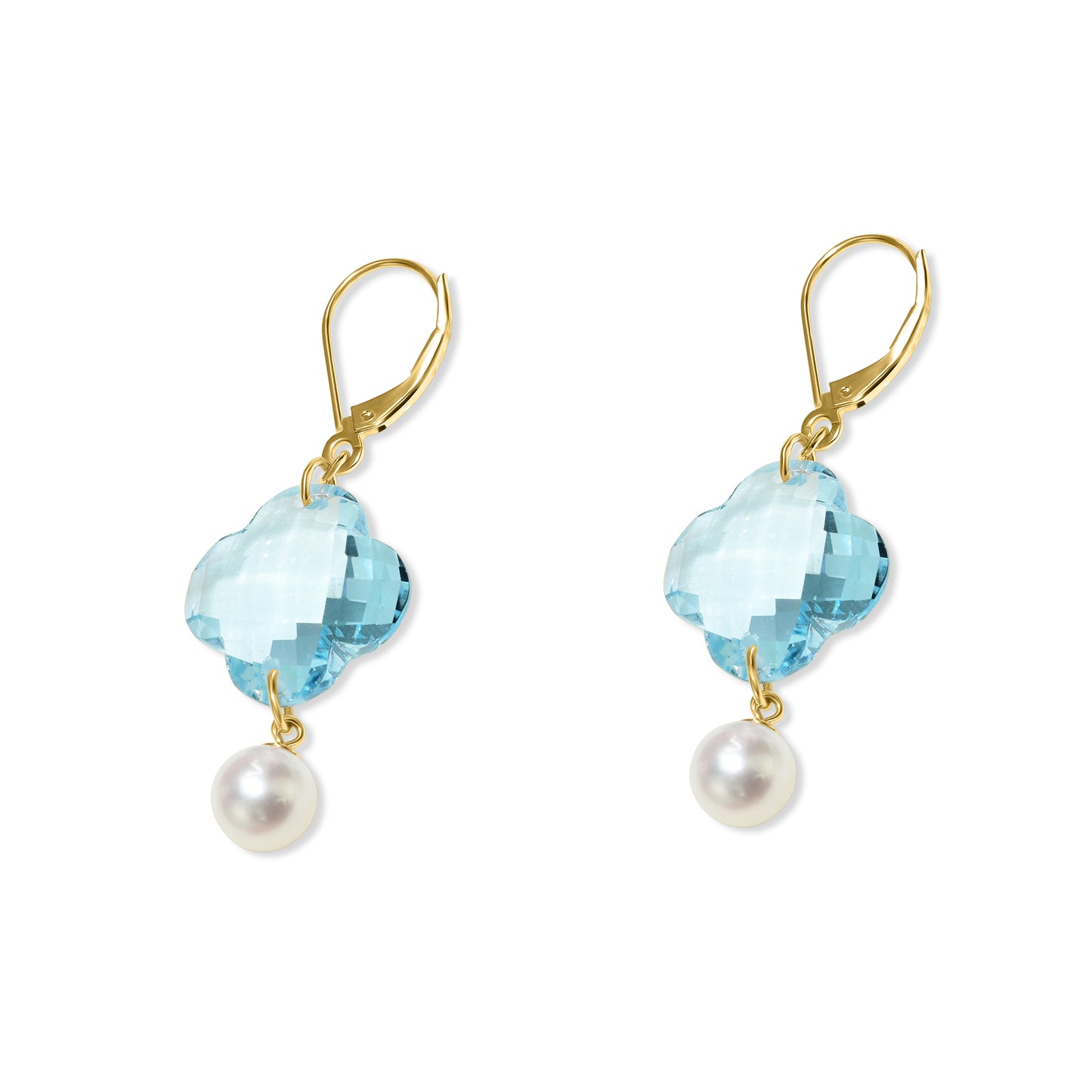 14k Blue Topaz White Pearl Leverback Earring