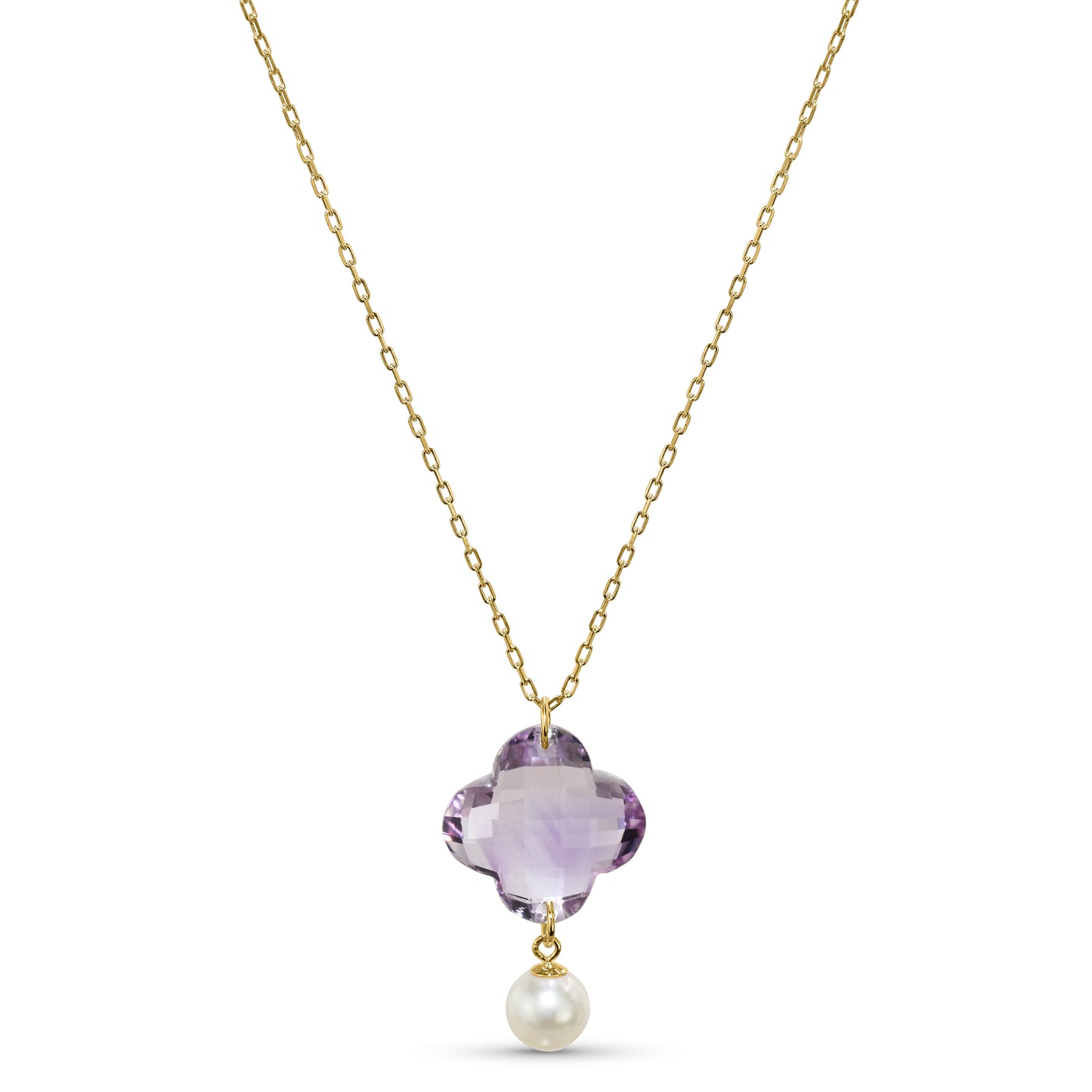 14k Amethyst White Pearl Pendant Necklace