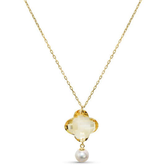 14K Citrine White  Pearl Pendant Necklace