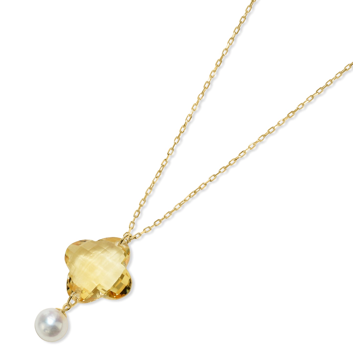 14K Citrine Clover Pearl Pendant Necklace