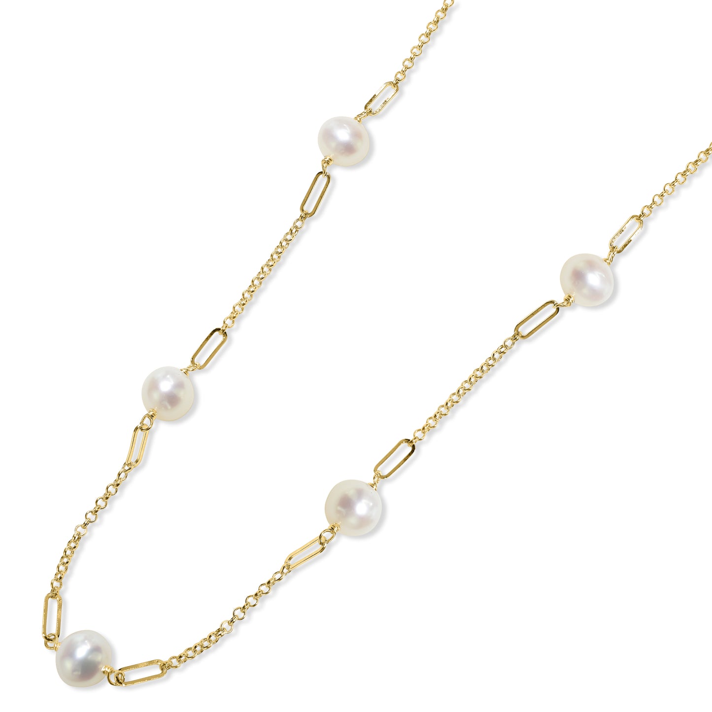 14k White Pearl Paperclip Station Necklace