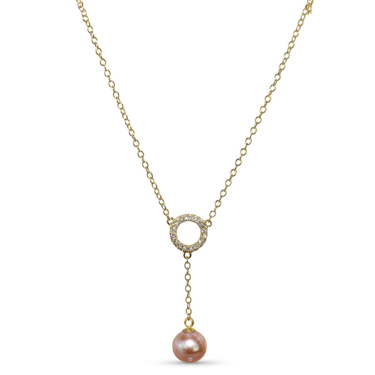 14k Natural Pink Pearl Diamond Y Necklace