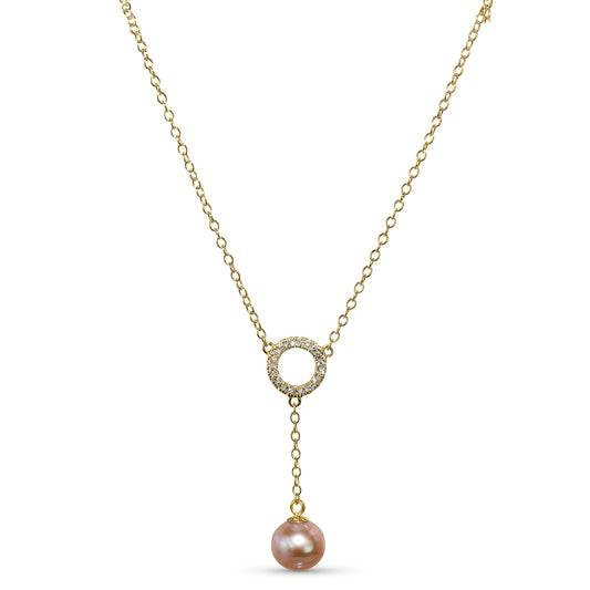 14k Natural Pink Pearl Diamond Y Necklace