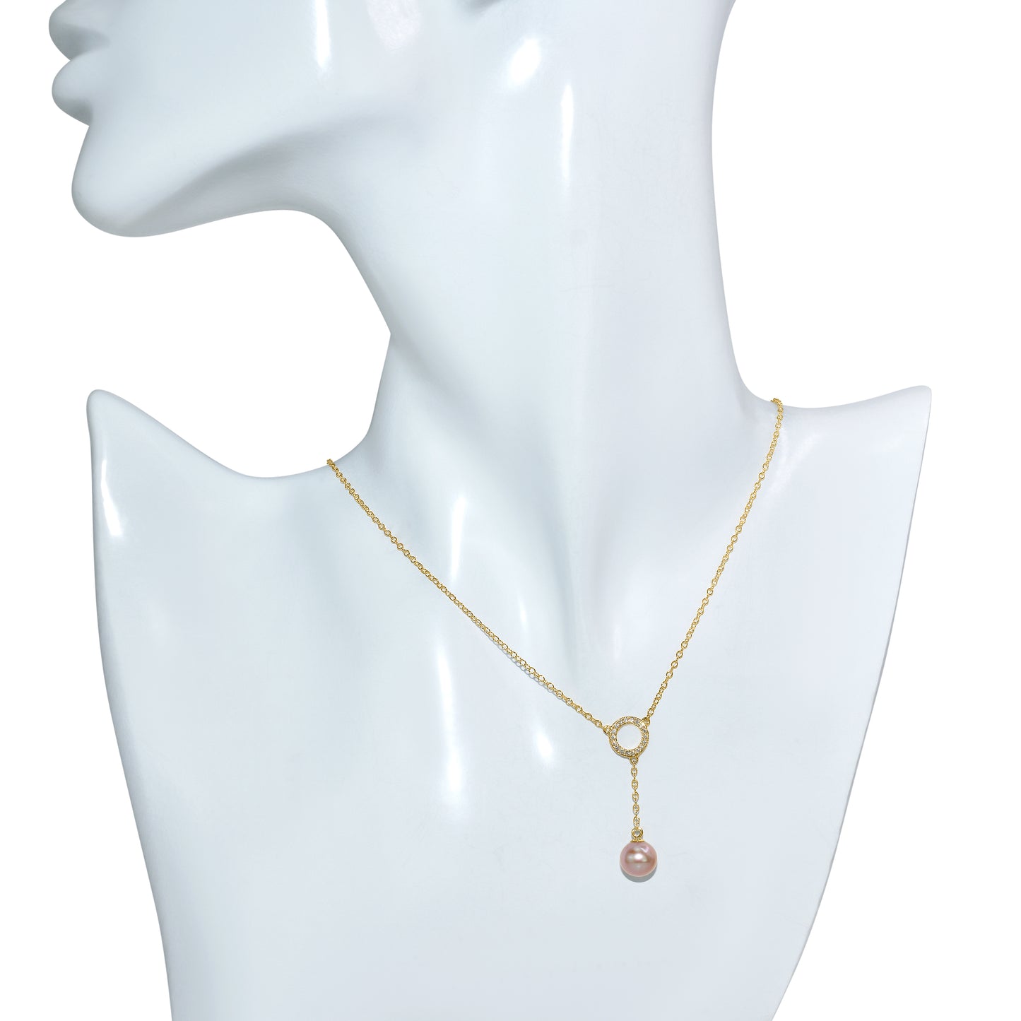 14k Natural Pink Pearl Diamond Y Necklace