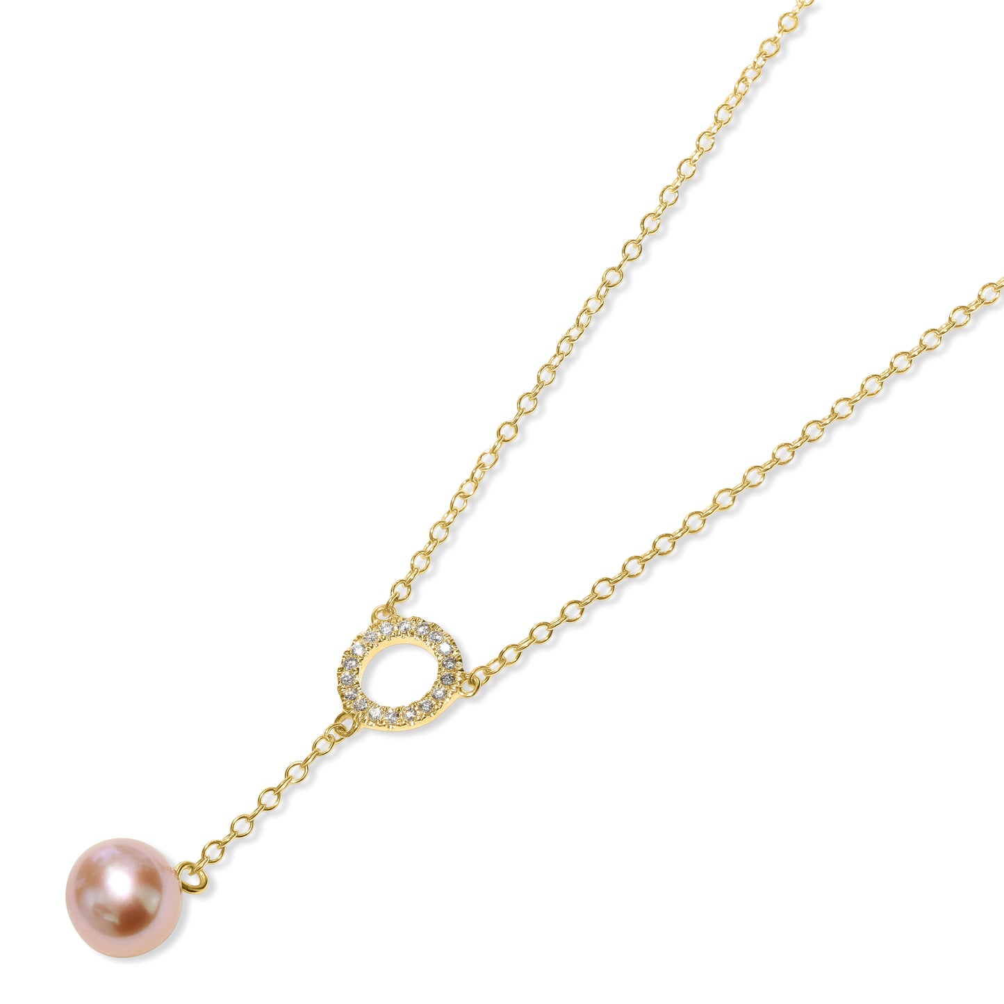 14k Natural Pink Pearl Diamond Y Necklace