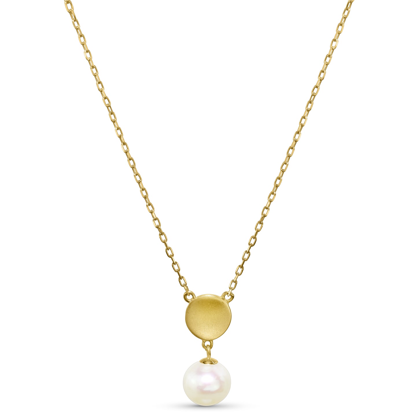 14k White Pearl Gold Wavy Coin Pendant Necklace