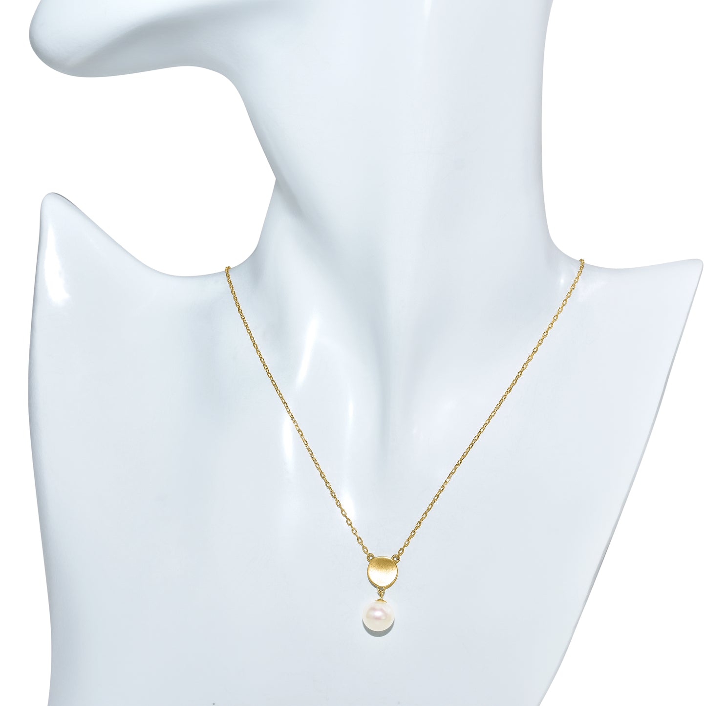 14k White Pearl Gold Wavy Coin Pendant Necklace