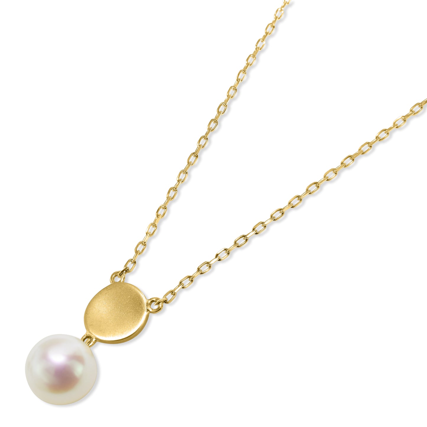 14k White Pearl Gold Wavy Coin Pendant Necklace